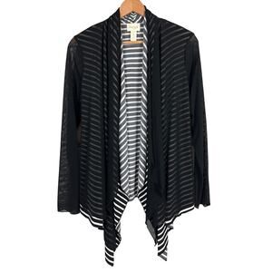 Chicos Women S Minimalist Classic Preppy Sheer Striped Draped Waterfall Cardigan